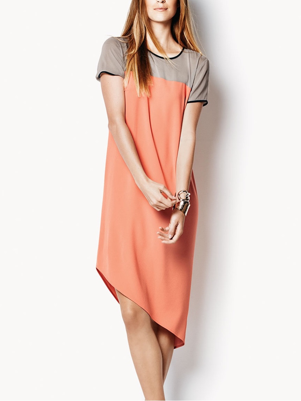 DKNY Colorblock Coral Shift Dress